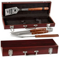 3 Piece Rosewood Bbq Set w/ Rosewood Finish Case - Screen Imprinted